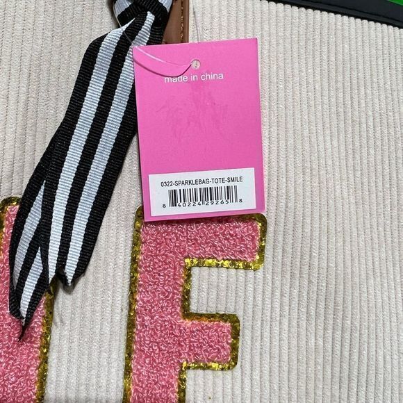 NWT Simply Southern “Smile” Corduroy Sparkle Tote Bag - Picture 5 of 6